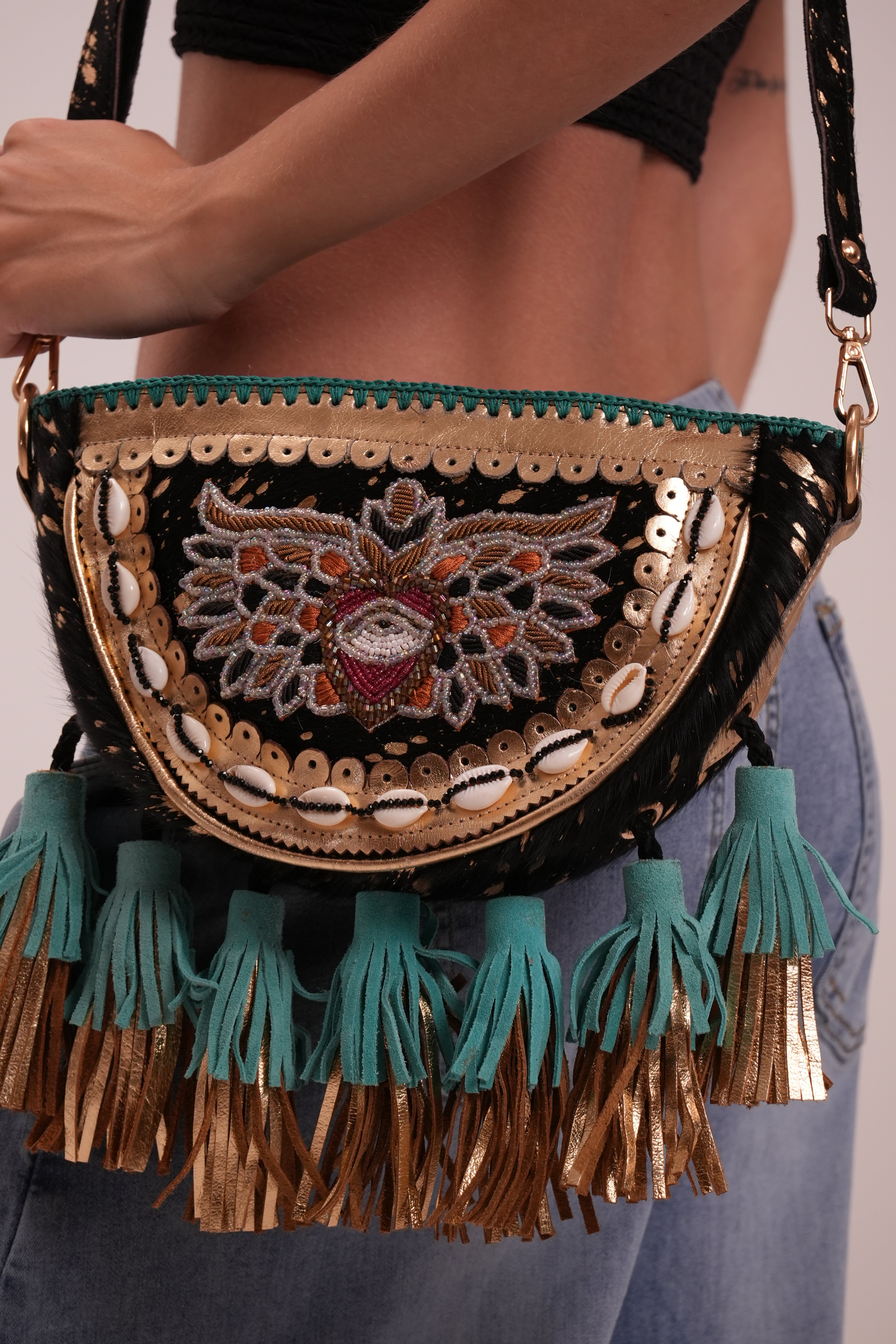 Bolsa Aruba Dorado Turquesa