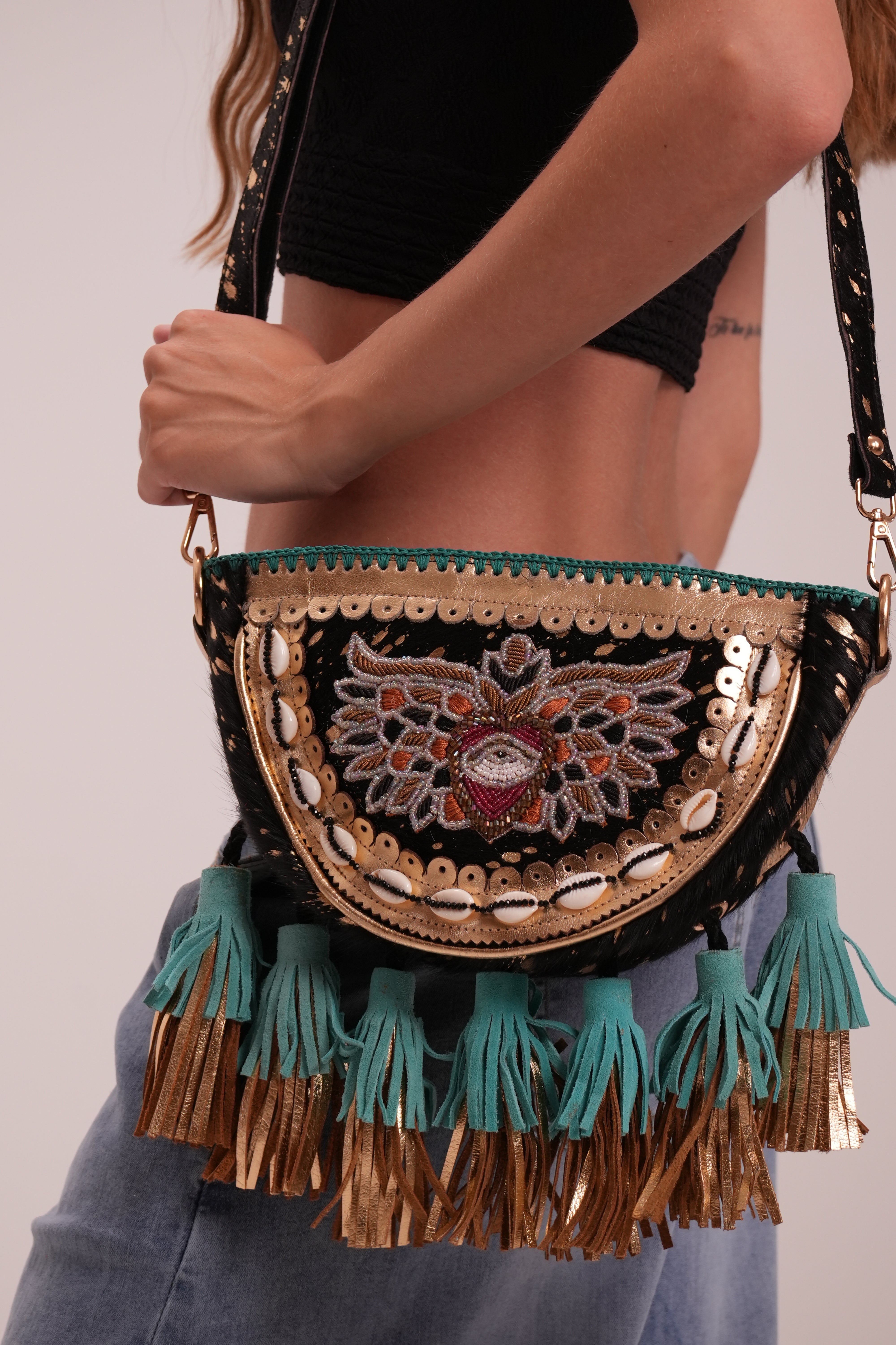Bolsa Aruba Dorado Turquesa