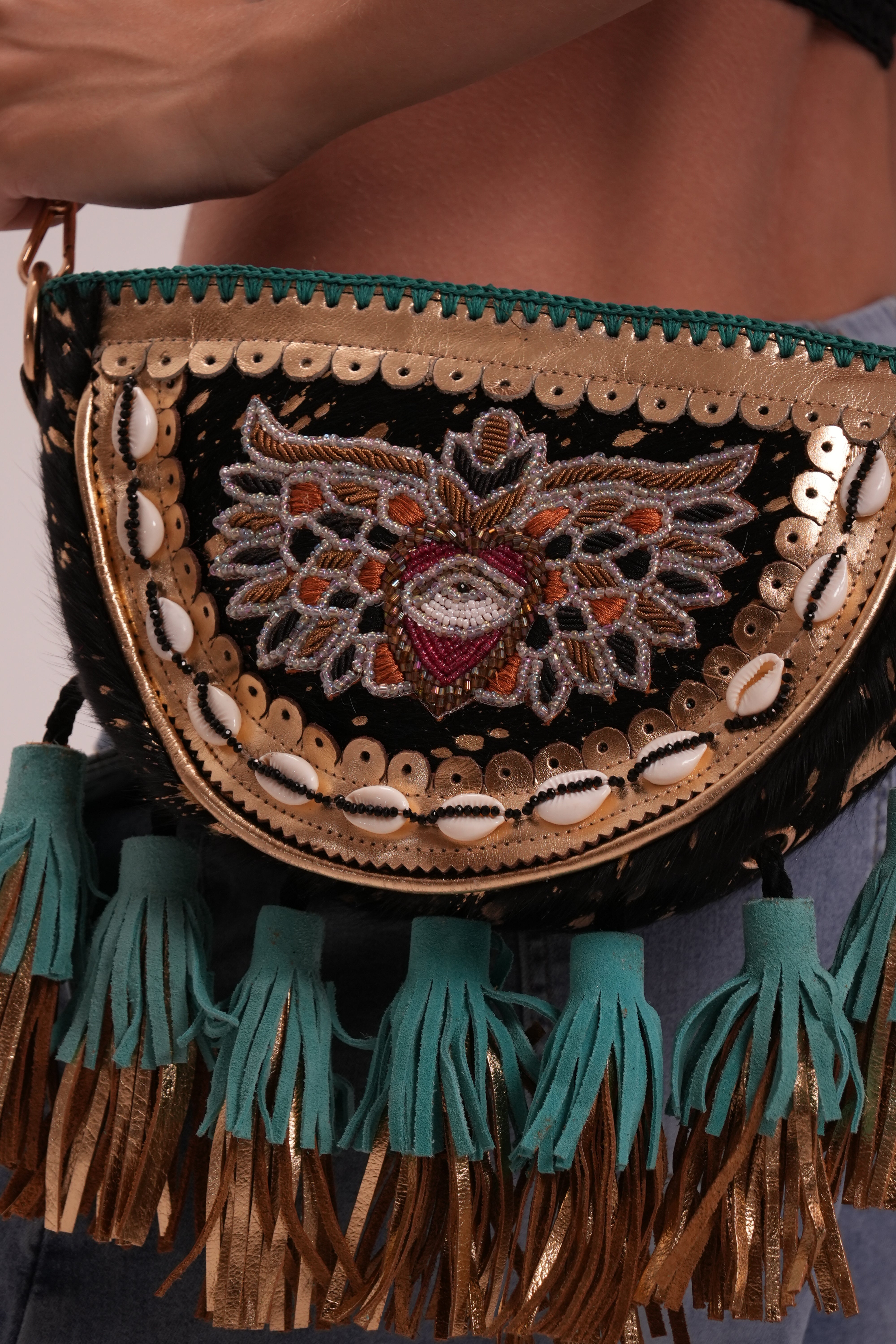 Bolsa Aruba Dorado Turquesa
