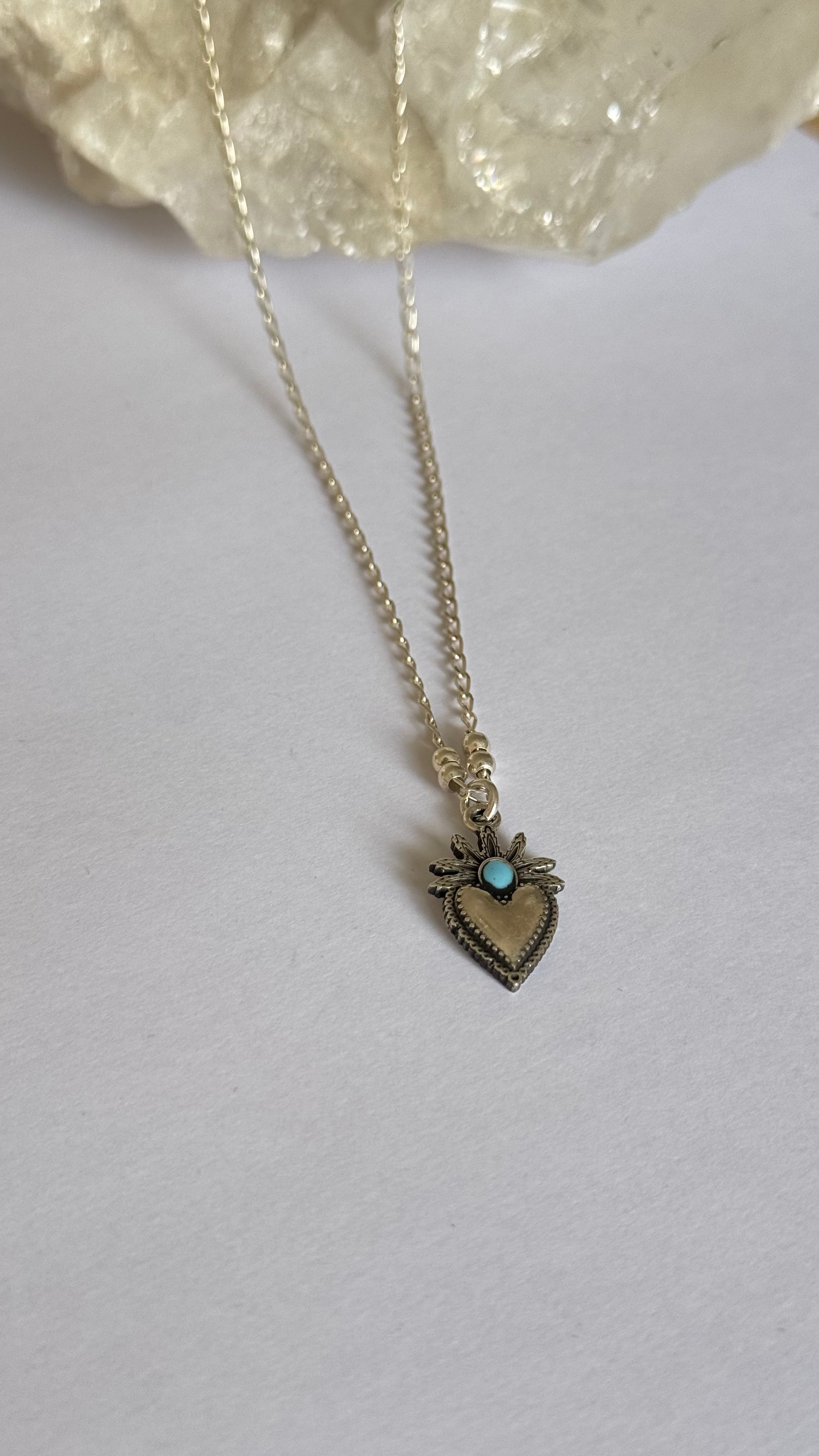 Collar Plata Corazon Turquesa